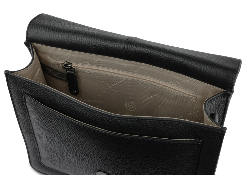 Сумка через плечо женская BUGATTI Elsa, чёрная, воловья кожа/полиэстер, 25х8,5х20 см-5