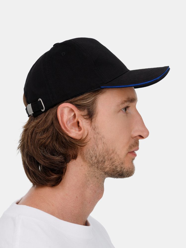 Бейсболка Long Beach, черная с ярко-синим-5