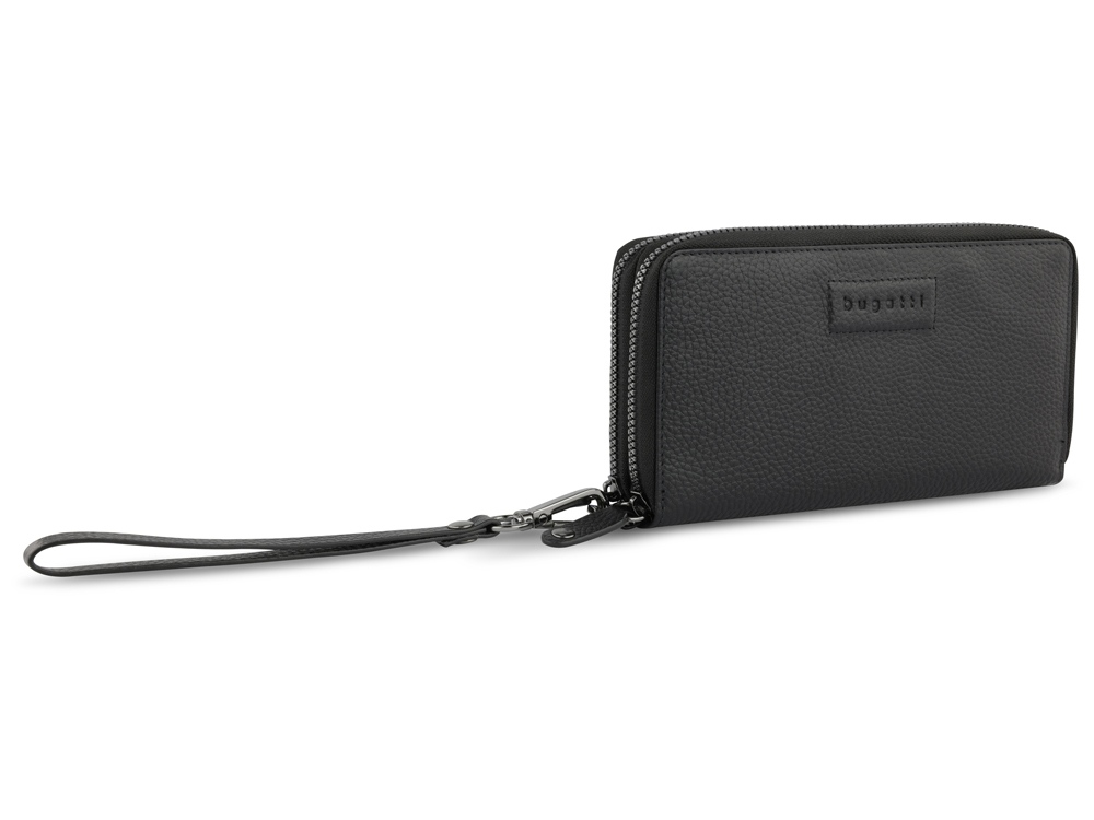 Кошелёк женский BUGATTI Elsa, с защитой данных RFID, чёрный, воловья кожа/полиэстер, 19х3х10,5 см-0