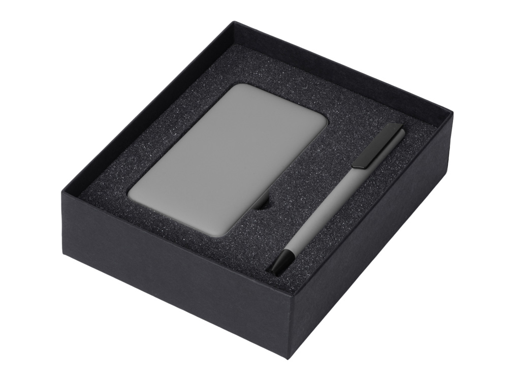 Подарочный набор c пластиковой ручкой, повербанком С1, 5000 mAh, серый-1