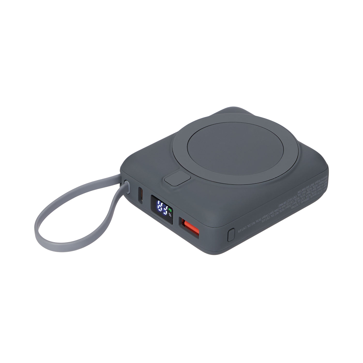 Внешний аккумулятор с подсветкой Ritter PD 10000mAh с функцией беспроводной зарядки 15W, серый-0