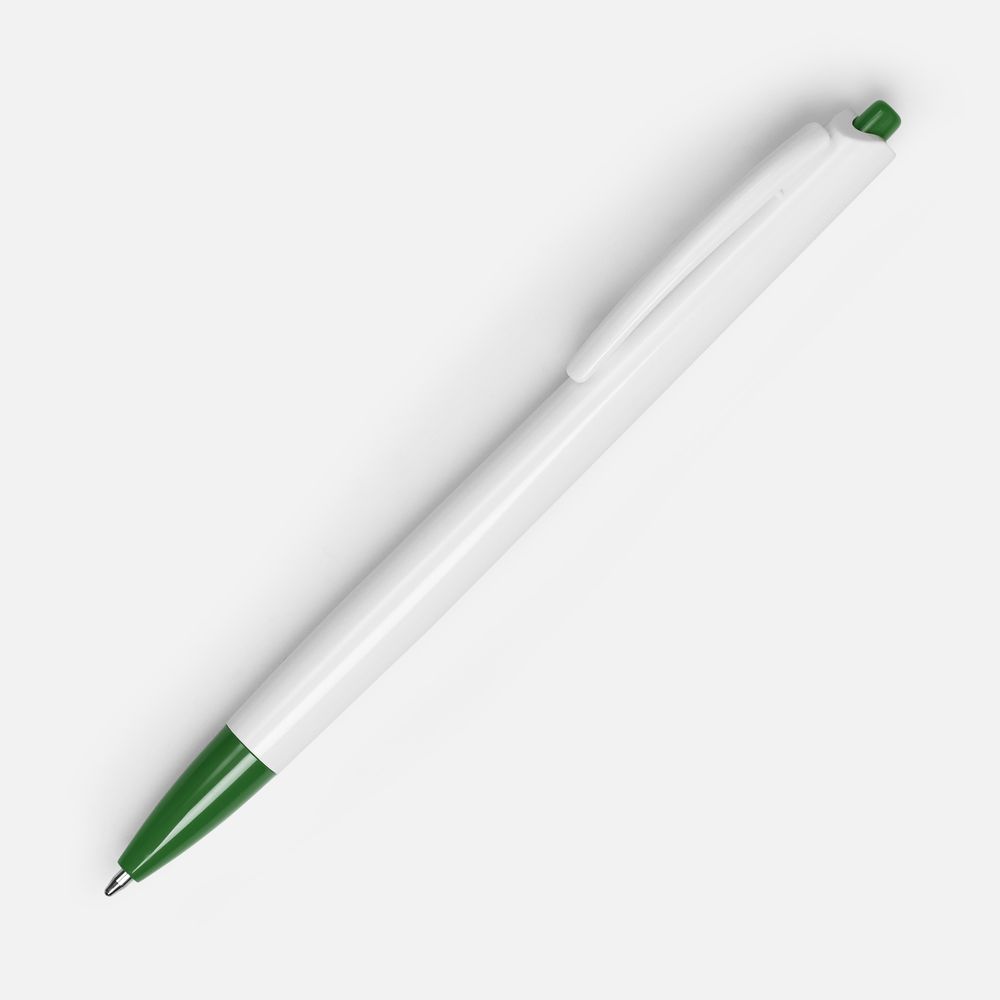 Ручка шариковая Tick, белая с зеленым-1