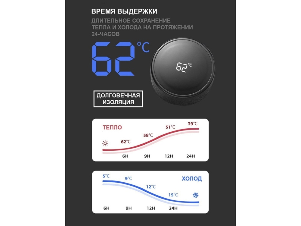 Термос с индикатором температуры LEMARK (Чёрный)-2