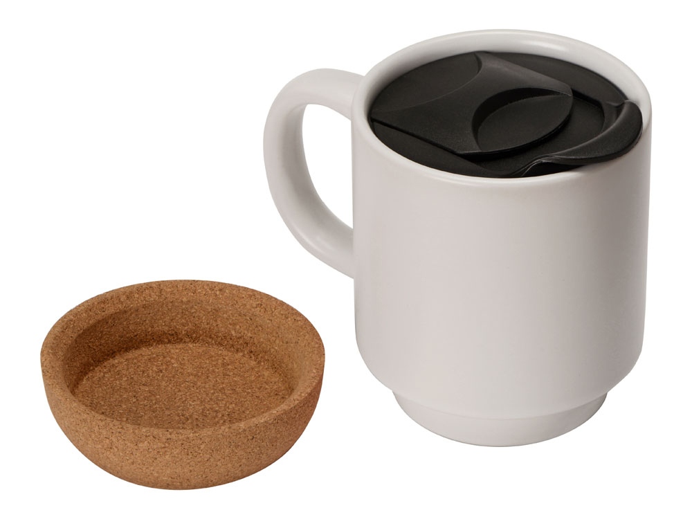 Кружка Denpasar с пробковым дном и крышкой, цветная с двух сторон, белый-2