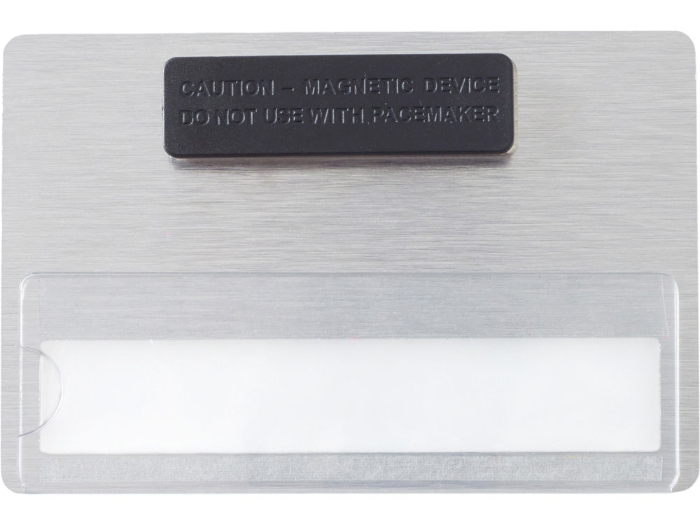 Бейдж металл+ загибушка прозрачная, 90х60мм, серебристый-1