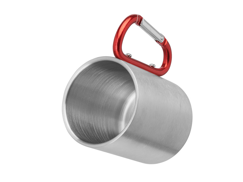 Кружка GUAYA с ручкой карабином, 230 мл, серебристый/красный-1