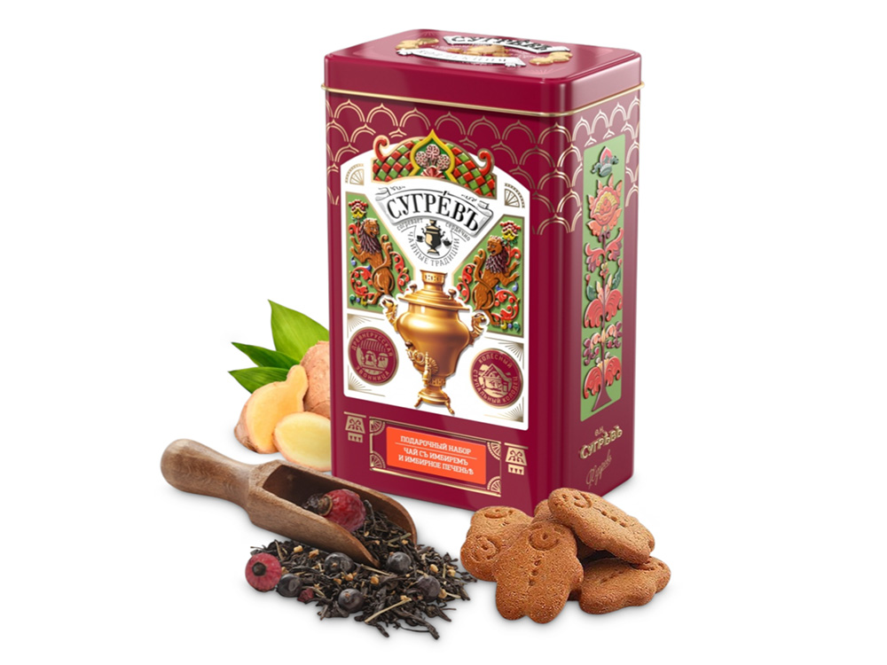 БОЛЬШАЯ БАНКА С РЕЛЬЕФОМ.(22 см !!) с зимним набором: Имбирное печенье и Имбирный чай. Вес нетто:500г-0