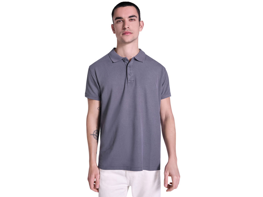 Рубашка поло Cobain унисекс, серо-голубой выстиранный-4