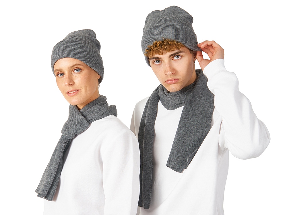 Подарочный набор с варежками, шарфом и термосом, серый-5