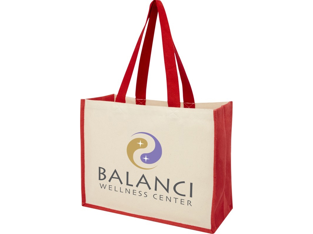 Сумка-тоут Varai для покупок из холщового хлопка и джута (плотность 320 г/м2), красный-4