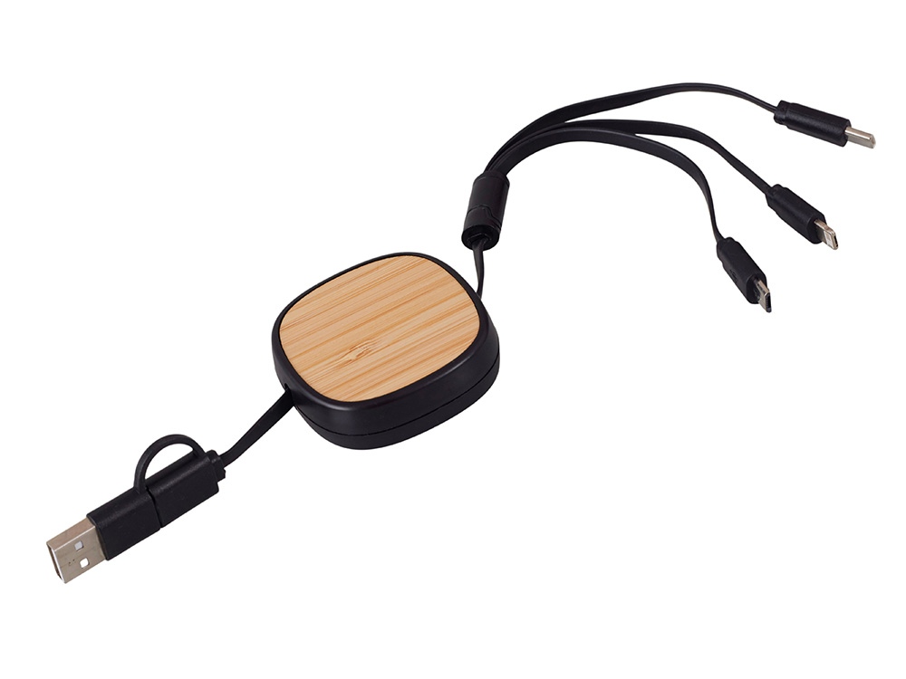 Универсальный кабель с ретрактором 3-в-1 Retrax, черный-0