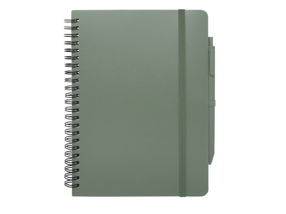 Блокнот Thalaasa формата А5 в твердой обложке из океанического пластика с шариковой ручкой - Зеленый яркий-1