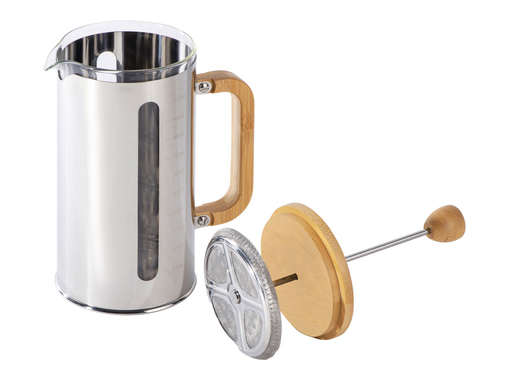 Френч-пресс в стальном корпусе и ручкой из бамбука Coffee break, 1000 мл-1