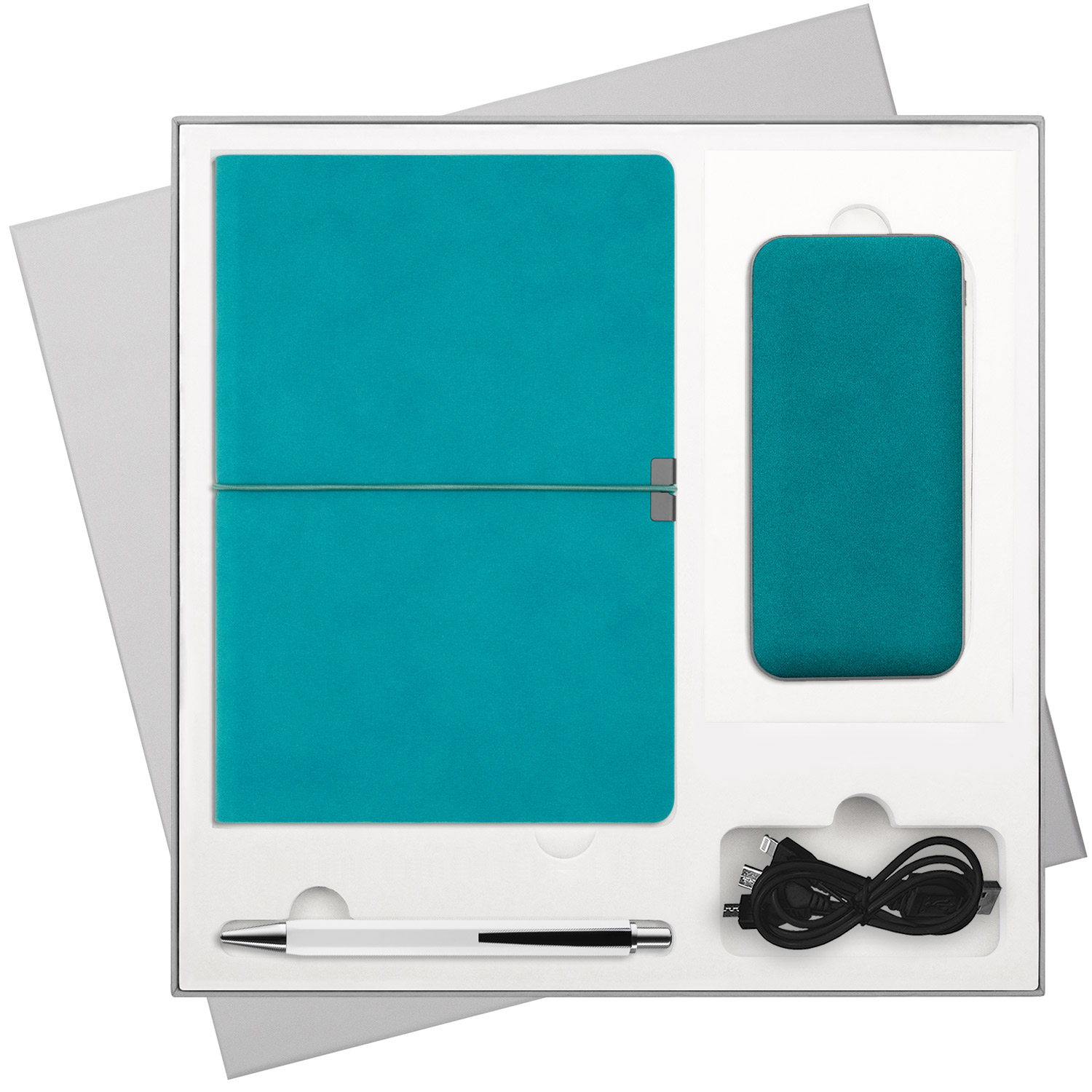 Подарочный набор In Velour, бирюзовый (ежедневник, ручка, аккумулятор)-0