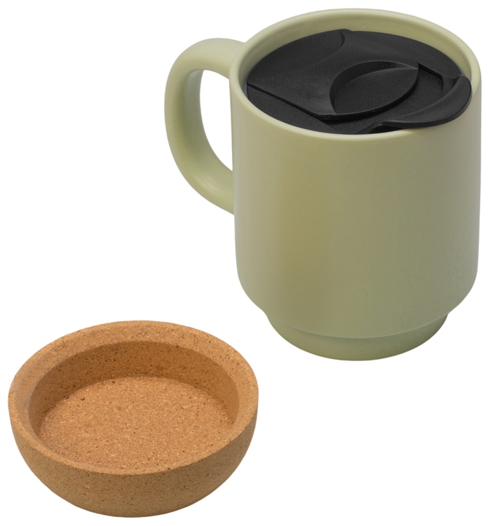 Кружка Denpasar с пробковым дном и крышкой, цветная с двух сторон, оливковый-2