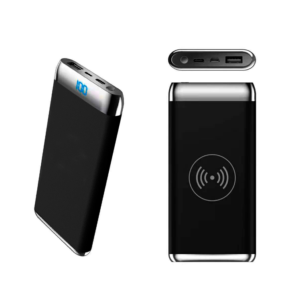 Внешний аккумулятор Wolfrock с беспроводной зарядкой soft-touch покрытием, Черный-2