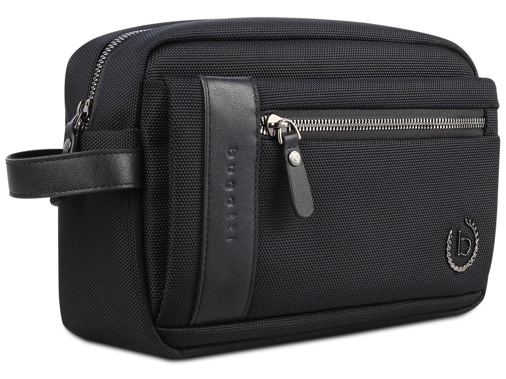 Несессер мужской BUGATTI Nero, чёрный, нейлон 1680D/кожа, 24х7,5х16 см-0