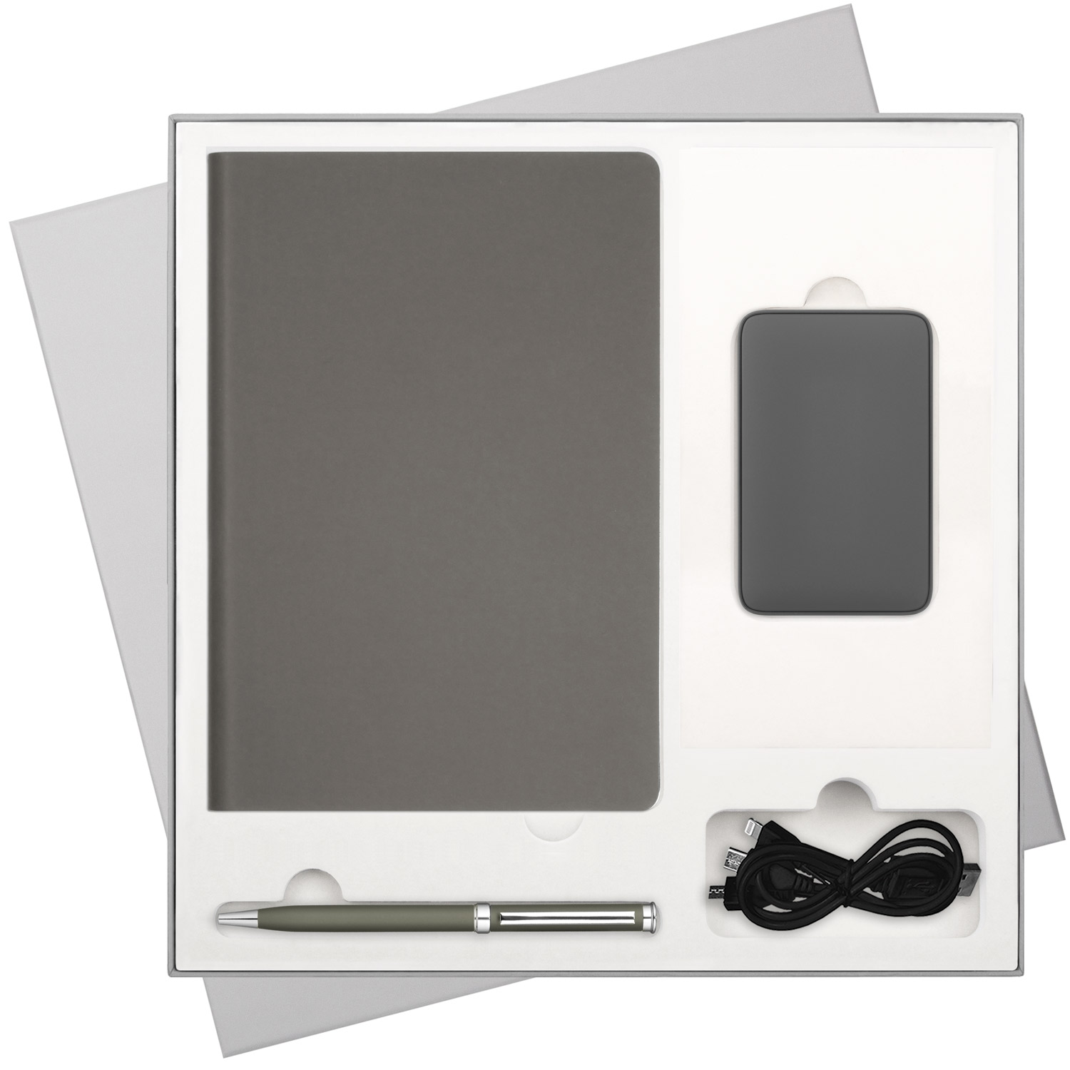 Подарочный набор Стар (Star), серый (ежедневник, ручка, аккумулятор)-0