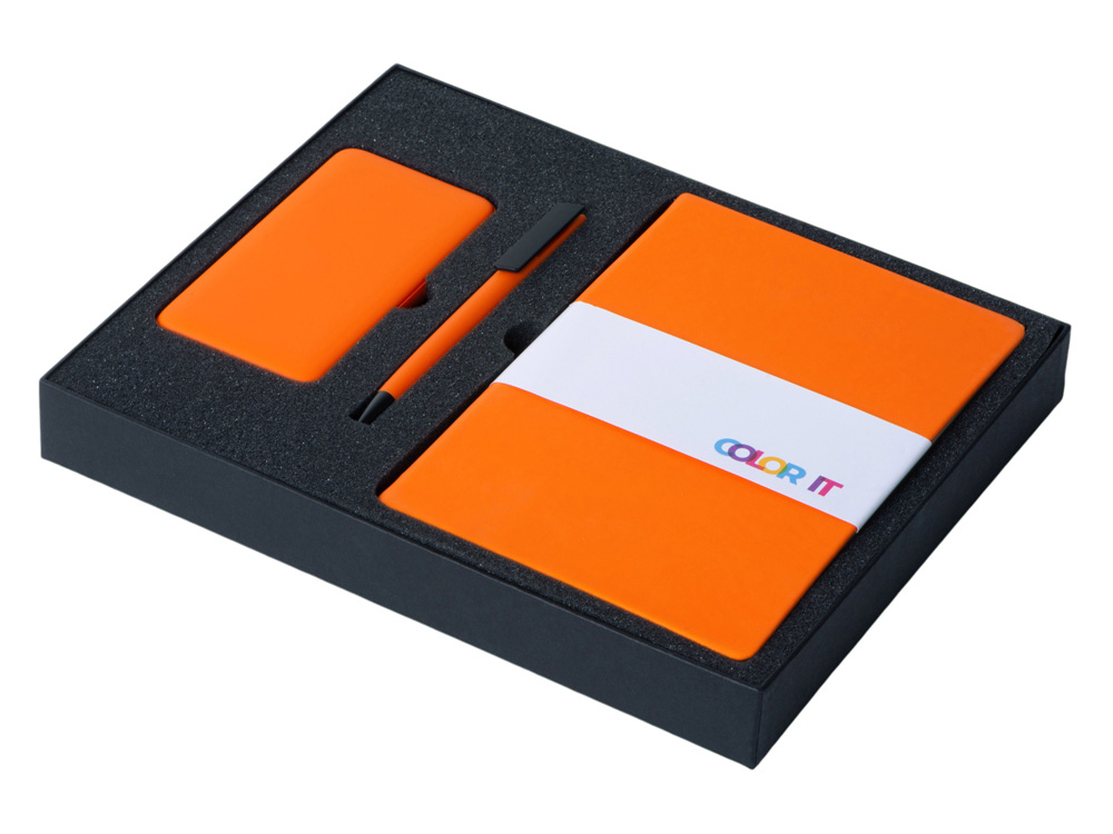 Подарочный набор c блокнотом С3, ручкой и повербанком 5000 mAh, оранжевый-1