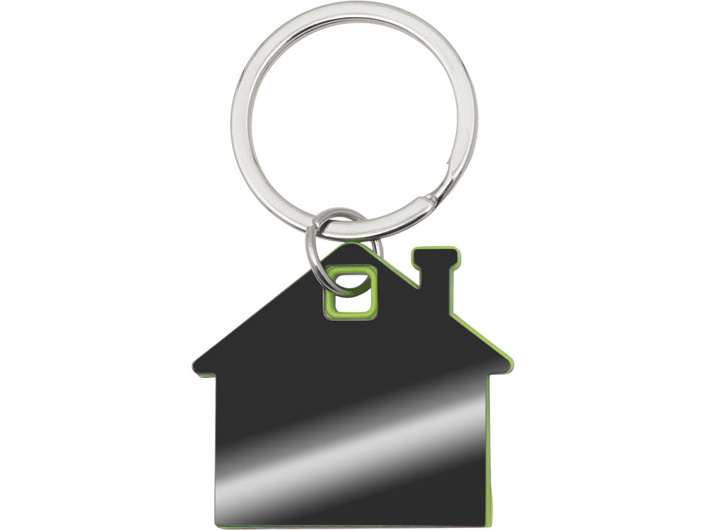 Металлический брелок с пластиковой цветной вставкой SteelPop House, серебристый с зеленым яблоком-1