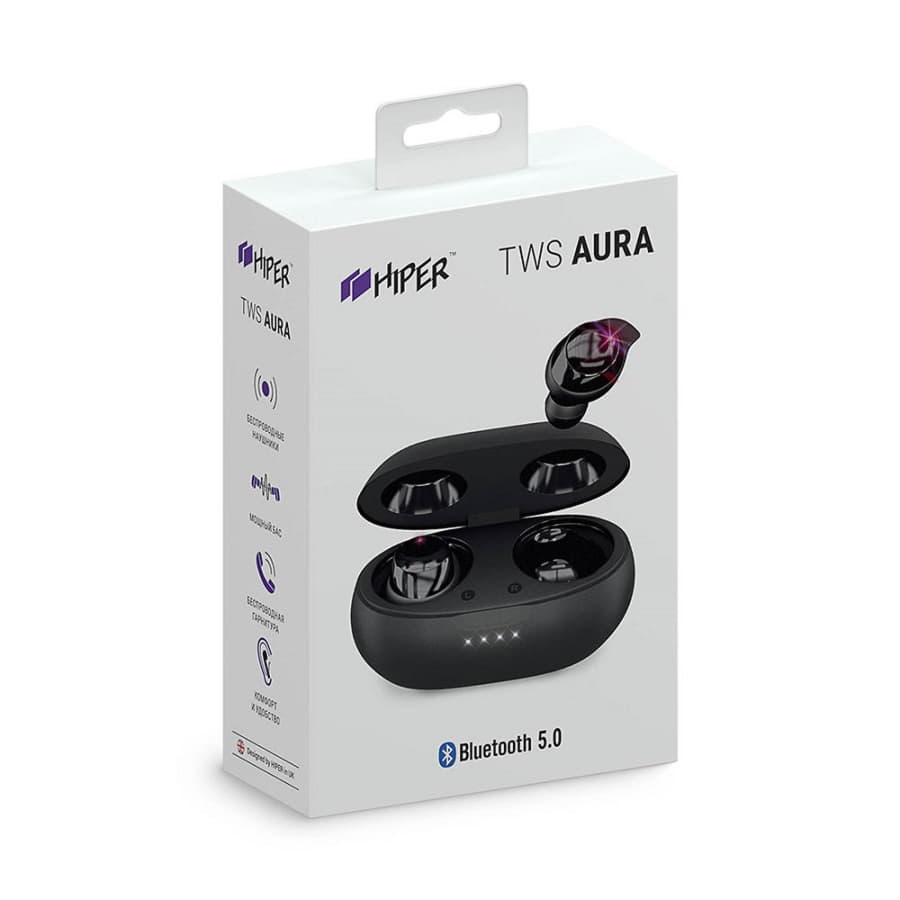 Наушники беспроводные с зарядным боксом HIPER TWS AURA, цвет черный , черный-1