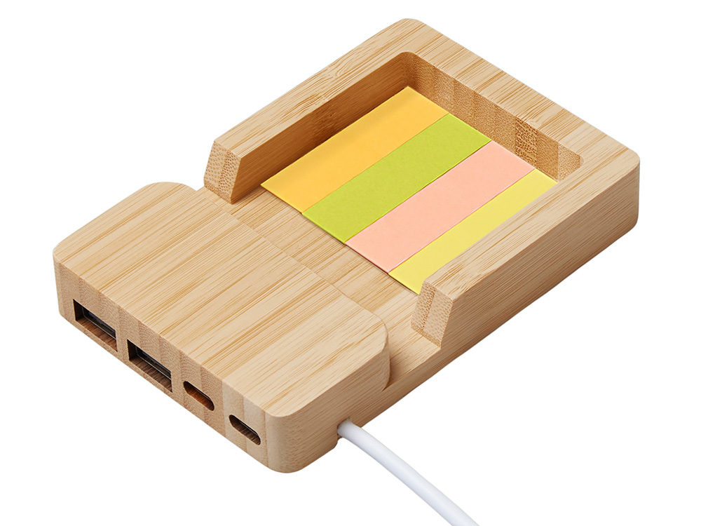 USB хаб Memo, 2*USB, 2*Type C, бамбук-4