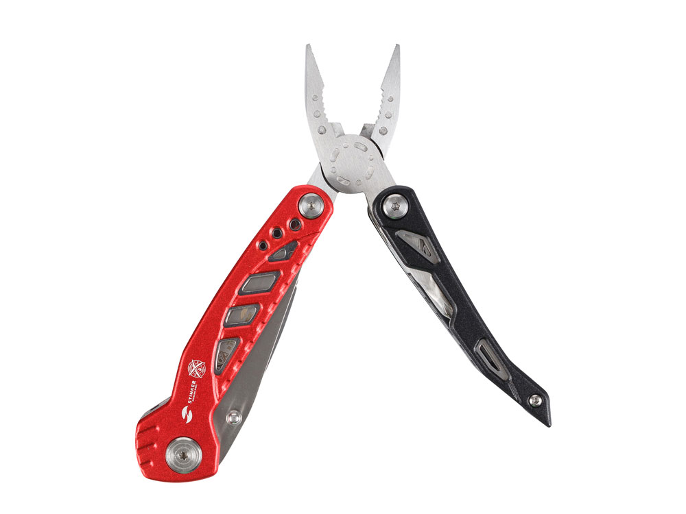 Мультитул Stinger, 105x30 мм, 11 функций, сталь/алюминий, красно-чёрный, в нейлоновом чехле-1