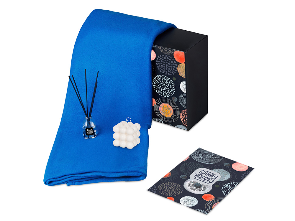 Подарочный набор с пледом, свечой и диффузором, синий-0