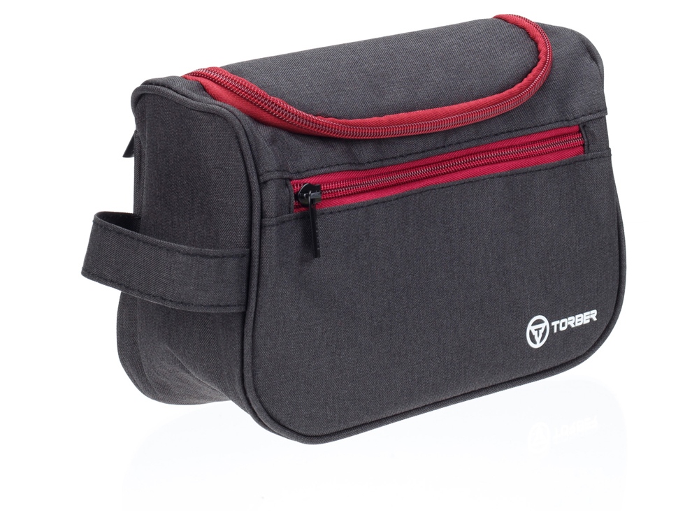 Несессер TORBER, дорожный, чёрный/бордовый, полиэстер 300D, 24 х 16 х 9 см-1