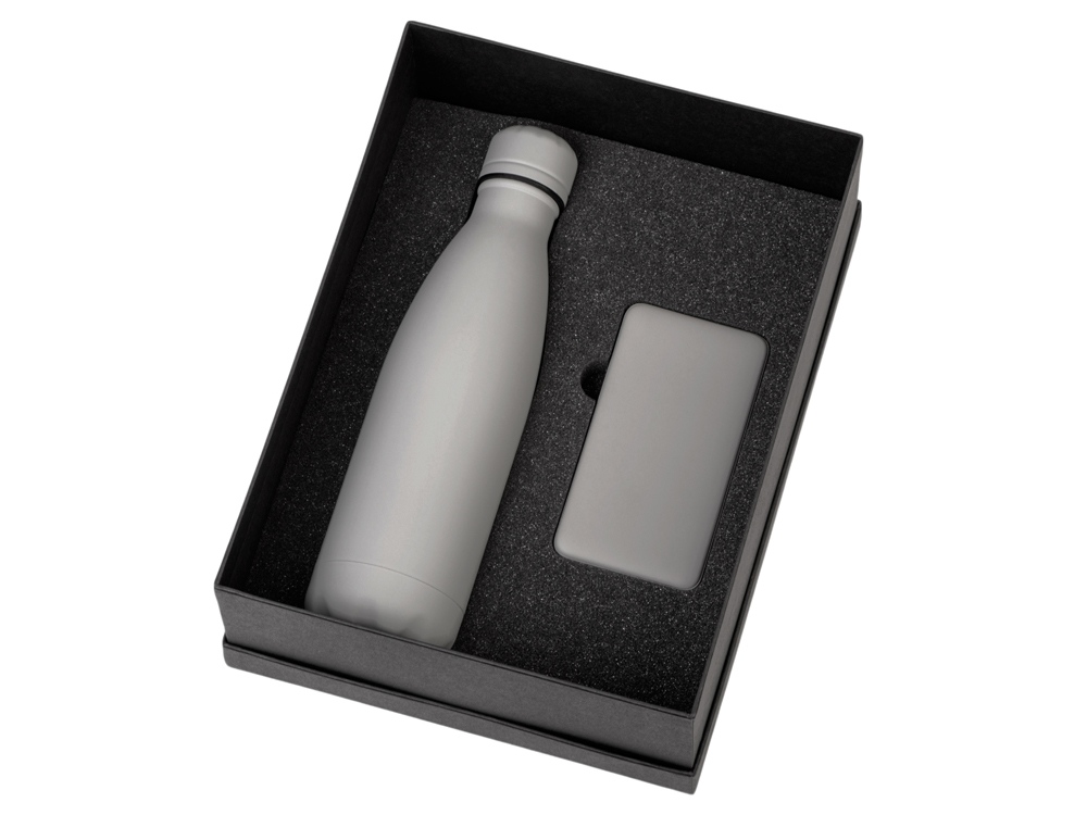 Подарочный набор с термобутылкой и повербанком С1, 5000 mAh, серый-1