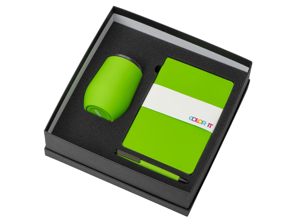 Подарочный набор c блокнотом C1, ручкой и термокружкой, зеленое яблоко-1