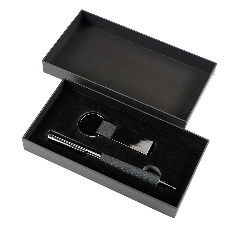 Набор ручка+ брелок COLLISION, черный/темно-серый, металл, пластик, картон, черный, темно-серый-3