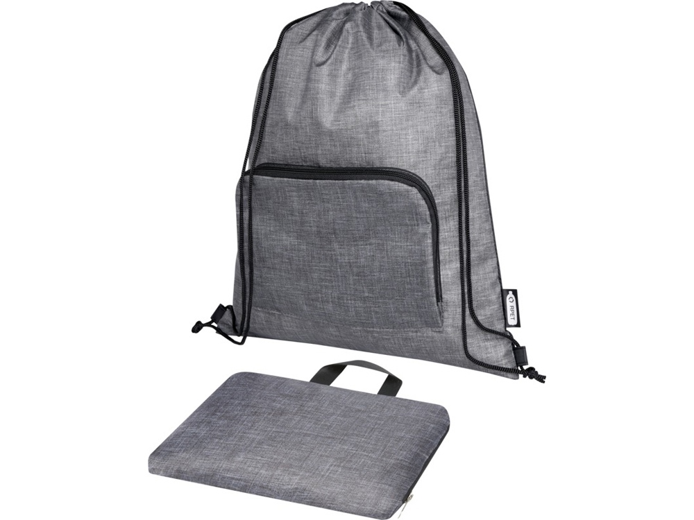 Складная сумка со шнурком Ash из переработанных материалов, соответствующих стандарту GRS, объемом 7 л, черный-5