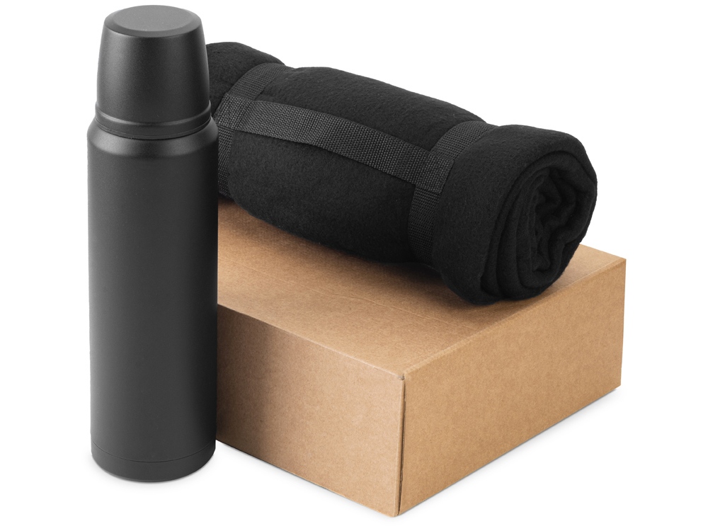 Подарочный набор с термосом и пледом Serenity, черный-0