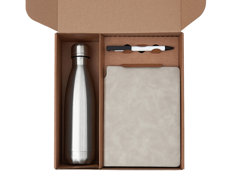 Подарочный набор с термобутылкой, блокнотом, ручкой и чаем, белый-1