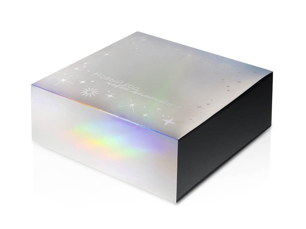 Подарочная коробка с голографическим шубером Aurora, L, вн. размер 260х260х100 мм.-0