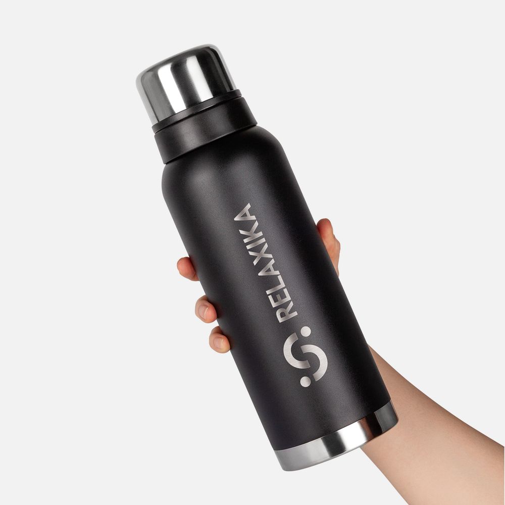 Термос Relaxika 1200 со стикерпаком, черный-4