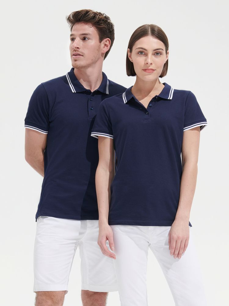 Рубашка поло мужская Pasadena Men 200 с контрастной отделкой, белая с голубым-3