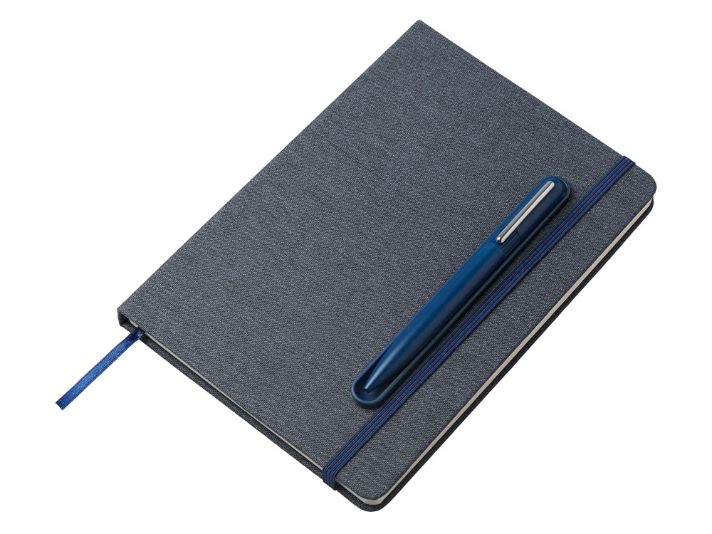 Набор блокнот А5 с магнитным держателем для ручки и подставкой для телефона и металлической шариковой ручкой NotaBene, темно-синий-0