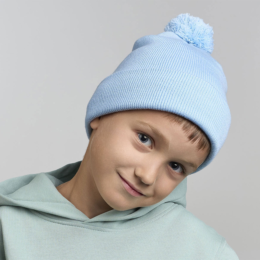 Шапка вязаная детская с помпоном KID WIND-S, светло-голубой-4
