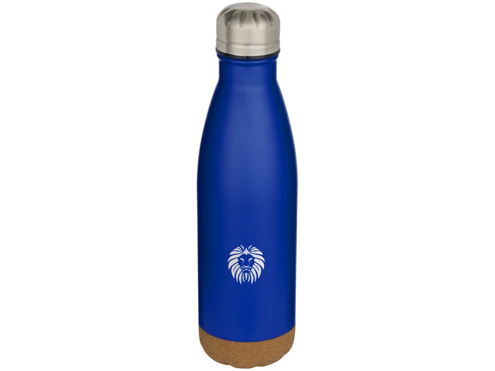 Бутылка для воды Cove из нержавеющей стали с двойными стенками и вакуумной изоляцией, объемом 500 мл, с пробковыми деталями - Ярко-синий-3