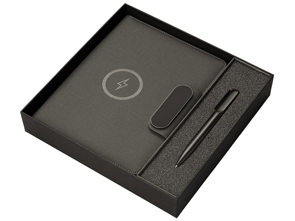 Подарочный набор металлическая ручка и блокнот А5 Twilight  со светящимся логотипом и пауэрбэнком-1