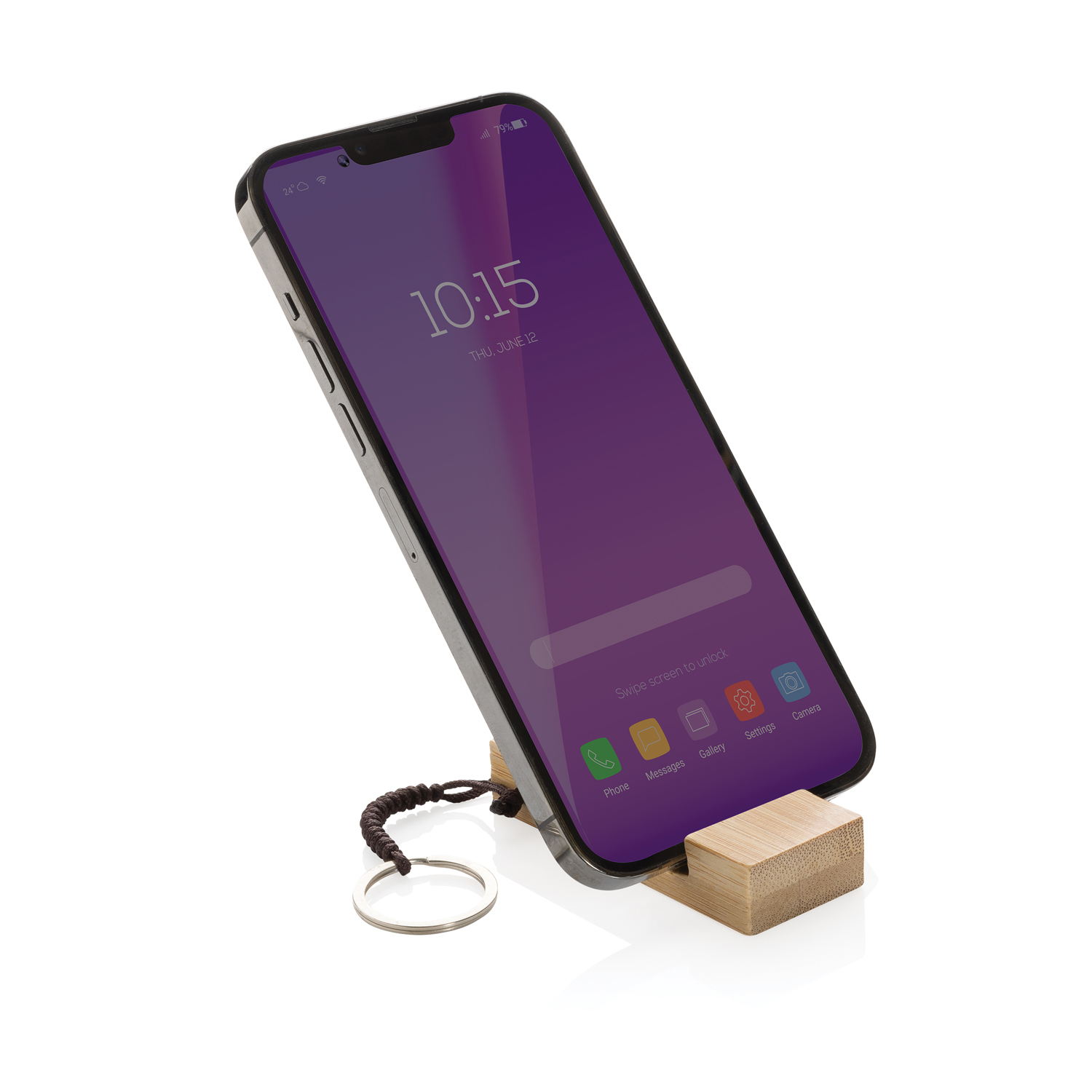 Бамбуковая мини-подставка для телефона Standkey с кольцом для ключей-5