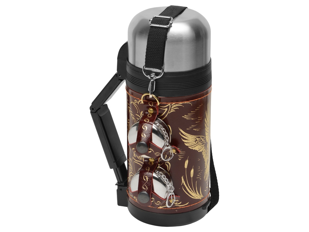 Термос в кожаном чехле, 1,2л, бордовая кожа-2