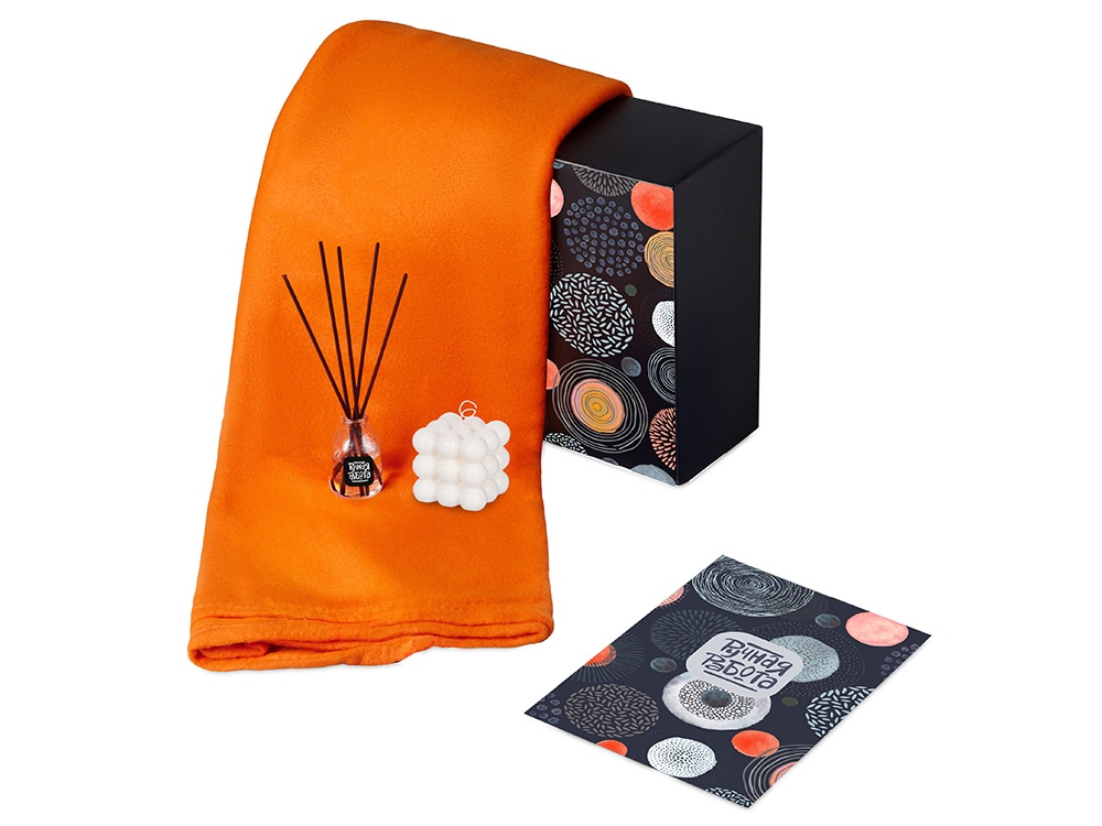 Подарочный набор с пледом, свечой и диффузором, оранжевый-0
