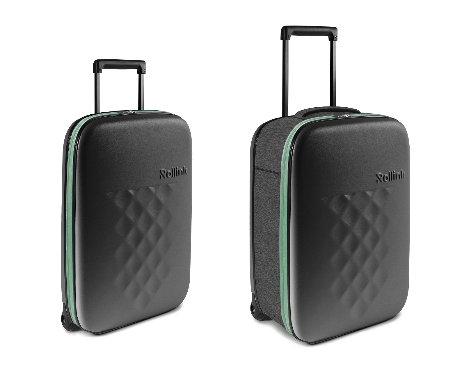 Чемодан складной Rollink Earth 55x40x20 см, 2 колеса, черный/зеленый-1