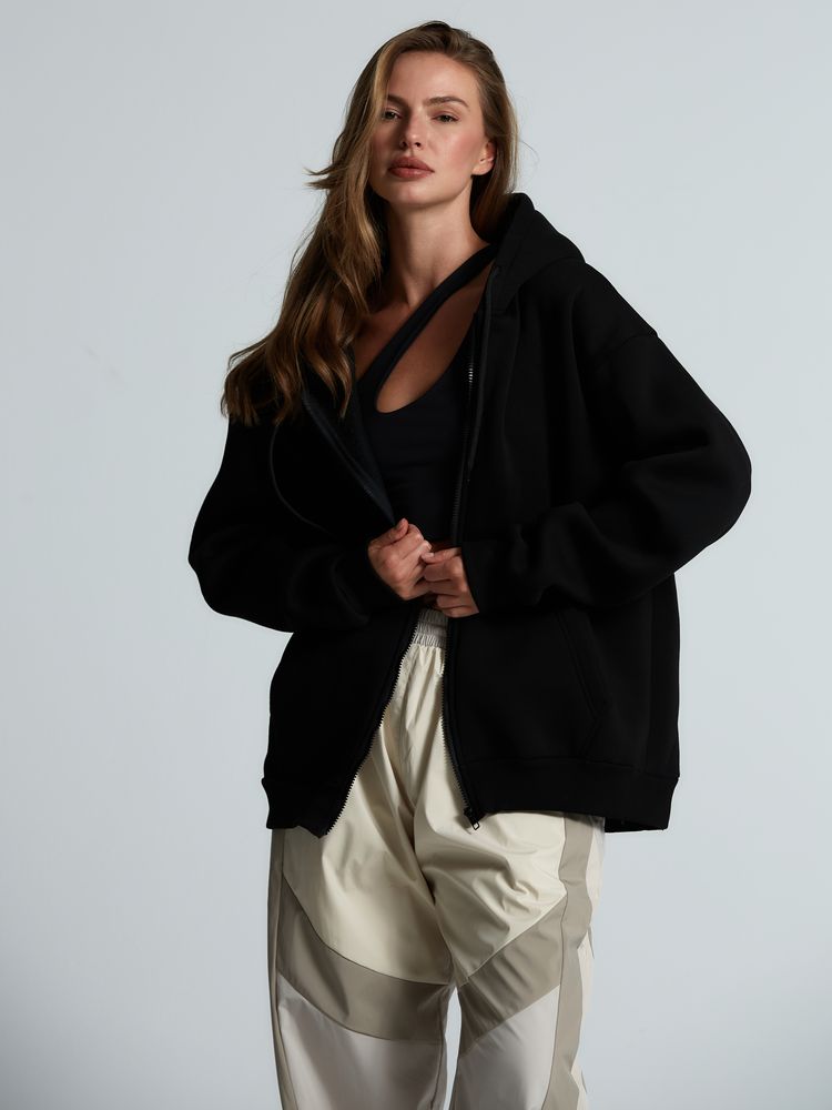 Толстовка унисекс оверсайз Zippy, черная-3