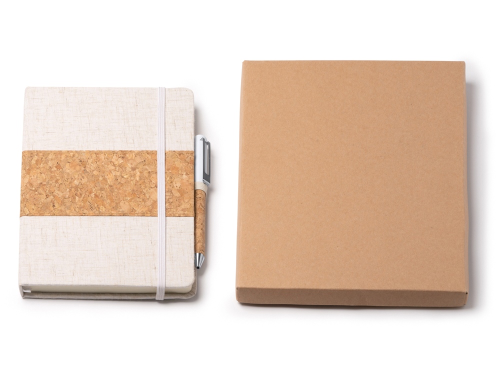 Набор блокнот с ручкой из пробки и хлопка Beret, natural-5
