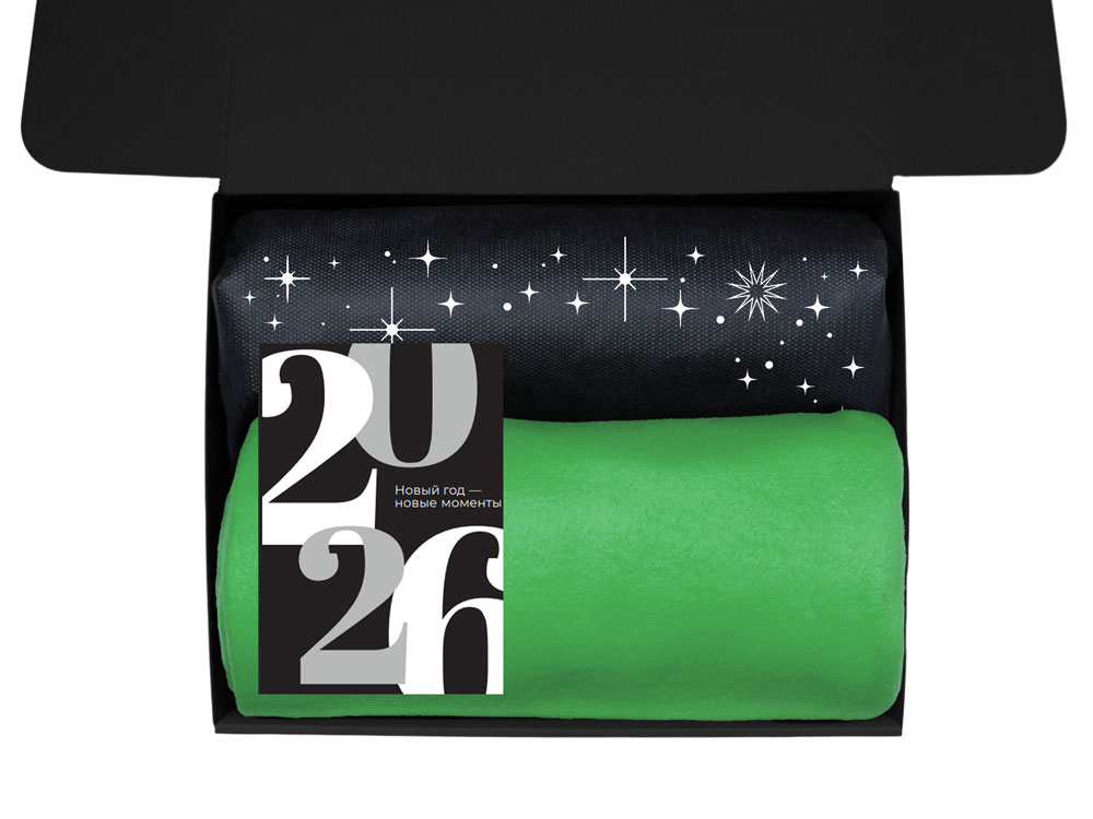 Подарочный набор c пледом, френчпрессом, чаем и медом, зеленый-2