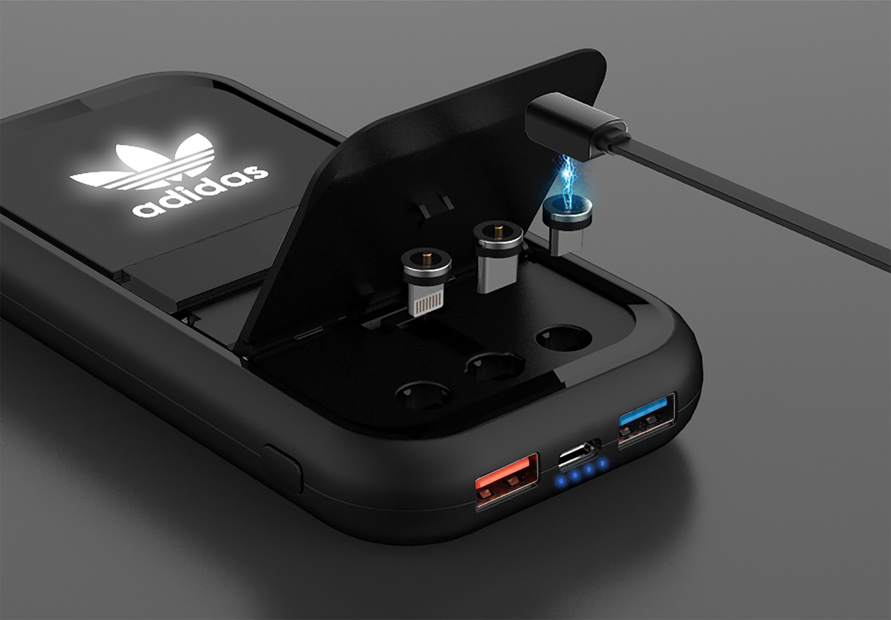 Беспроводное ЗУ "Fast & Furious", 10000 mAh, с быстрой (22.5W/15W) зарядкой, с магнитным кабелем и набором переходников, с подсветкой логотипа-0